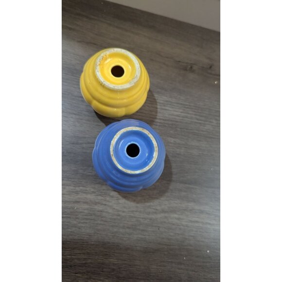 Homer Laughlin Riviera Fiesta Salt  Pepper Shaker Set Blue Yellow Art Deco Style - Picture 6 of 6